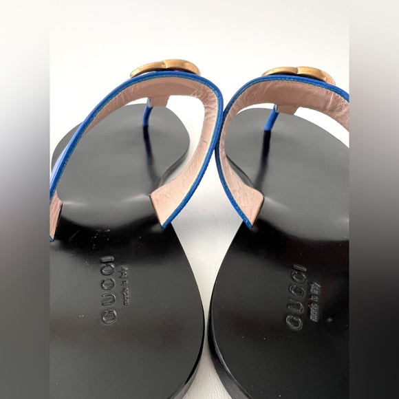 GUCCI | Marmont Double G Logo Blue Leather
Sandals Thong Slides EU 38.5 US 8.5 - Picture 6 of 11